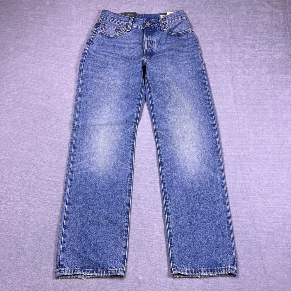 Levi's 501 90s Loose Mid Rise Straight Leg Jeans Wmns 25 Blue Selvedge Denim